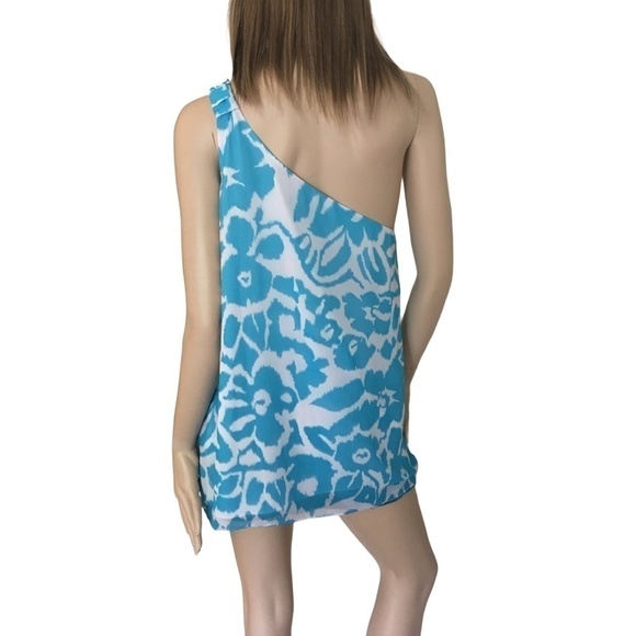 LE Chateau Flowy Chiffon One Shoulder Blouse with simulated turquoise stone - Picture 8 of 12